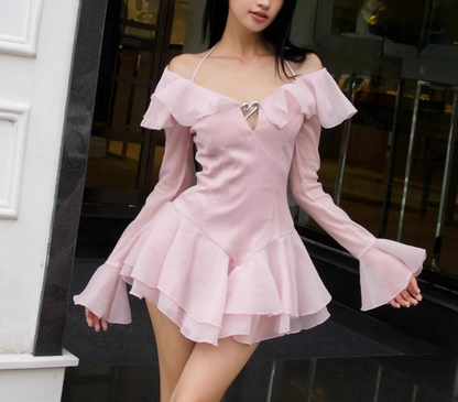 Pink Ruffle Short Chiffon Homecoming Dress Birthday Dress gh4625