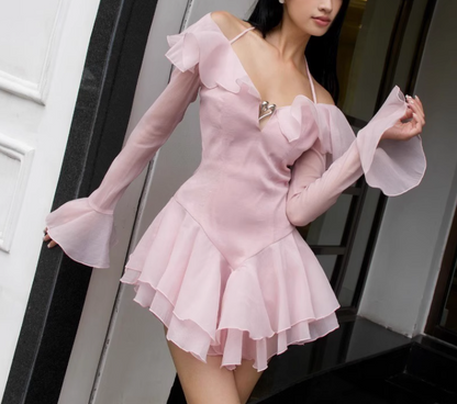 Pink Ruffle Short Chiffon Homecoming Dress Birthday Dress gh4625