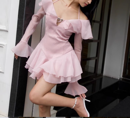 Pink Ruffle Short Chiffon Homecoming Dress Birthday Dress gh4625