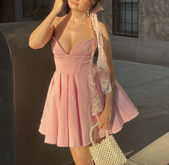 amakanas-Pink Fashion Sweet Short Satin Homecoming Dress Birthday Dress gh5271
