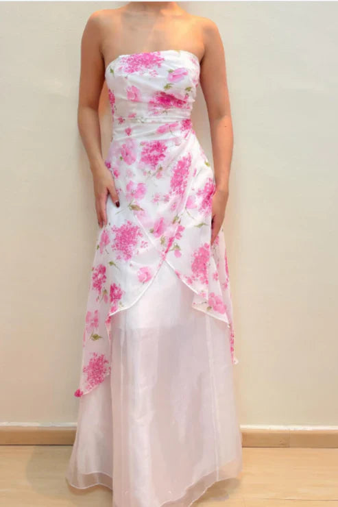 amakanas--Pink Exquisite Floral Long Chiffon Prom Dress Homecoming Dress Fairy Dress gh5680