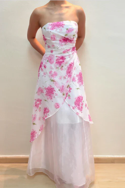 amakanas--Pink Exquisite Floral Long Chiffon Prom Dress Homecoming Dress Fairy Dress gh5680