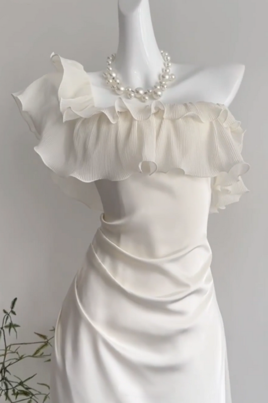 amakanas--White Ruffled Long Chiffon Homecoming Dress gh5697