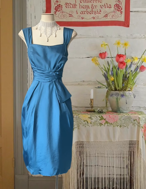 amakanas--Blue Satin Simple Homecoming Dress gh5698
