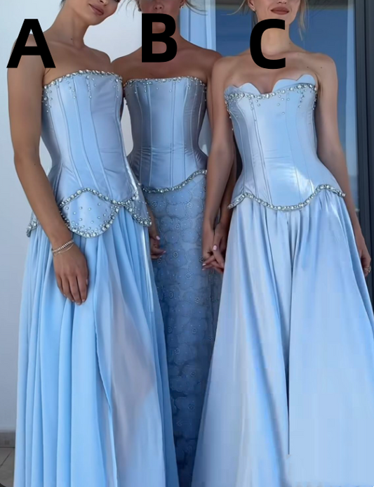 amakanas-Blue Vintage Elegant Bridesmaid Dress Long Off-the-Shoulder gh5764