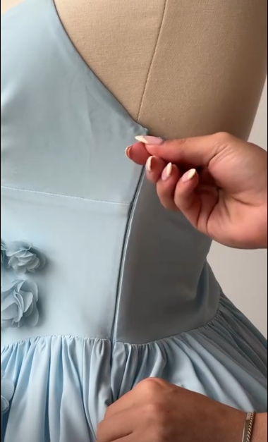 amakanas-Blue Short Floral Satin Spaghetti Strap Homecoming Dress gh5779