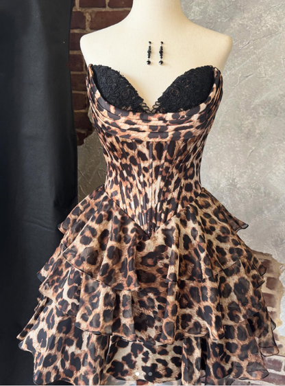 amakanas-Fashionable leopard print exquisite lace short homecoming dresses tight hoco dresses corset dress gh5810