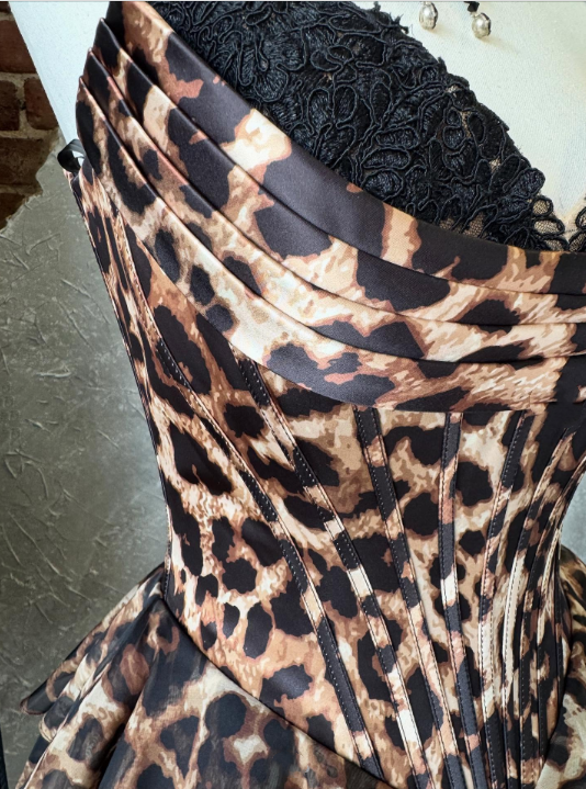amakanas-Fashionable leopard print exquisite lace short homecoming dresses tight hoco dresses corset dress gh5810