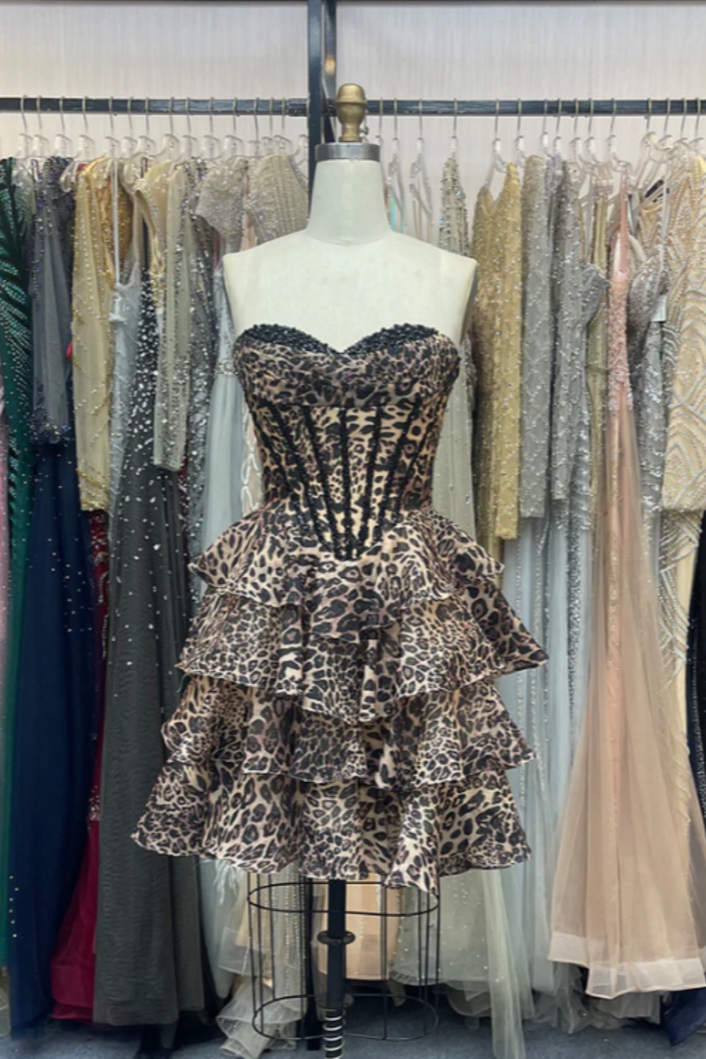 amakanas-_____ Fashionable exquisite beaded leopard print A-line short homecoming dresses tight hoco dresses gh5811