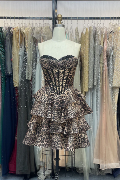 amakanas-_____ Fashionable exquisite beaded leopard print A-line short homecoming dresses tight hoco dresses gh5811