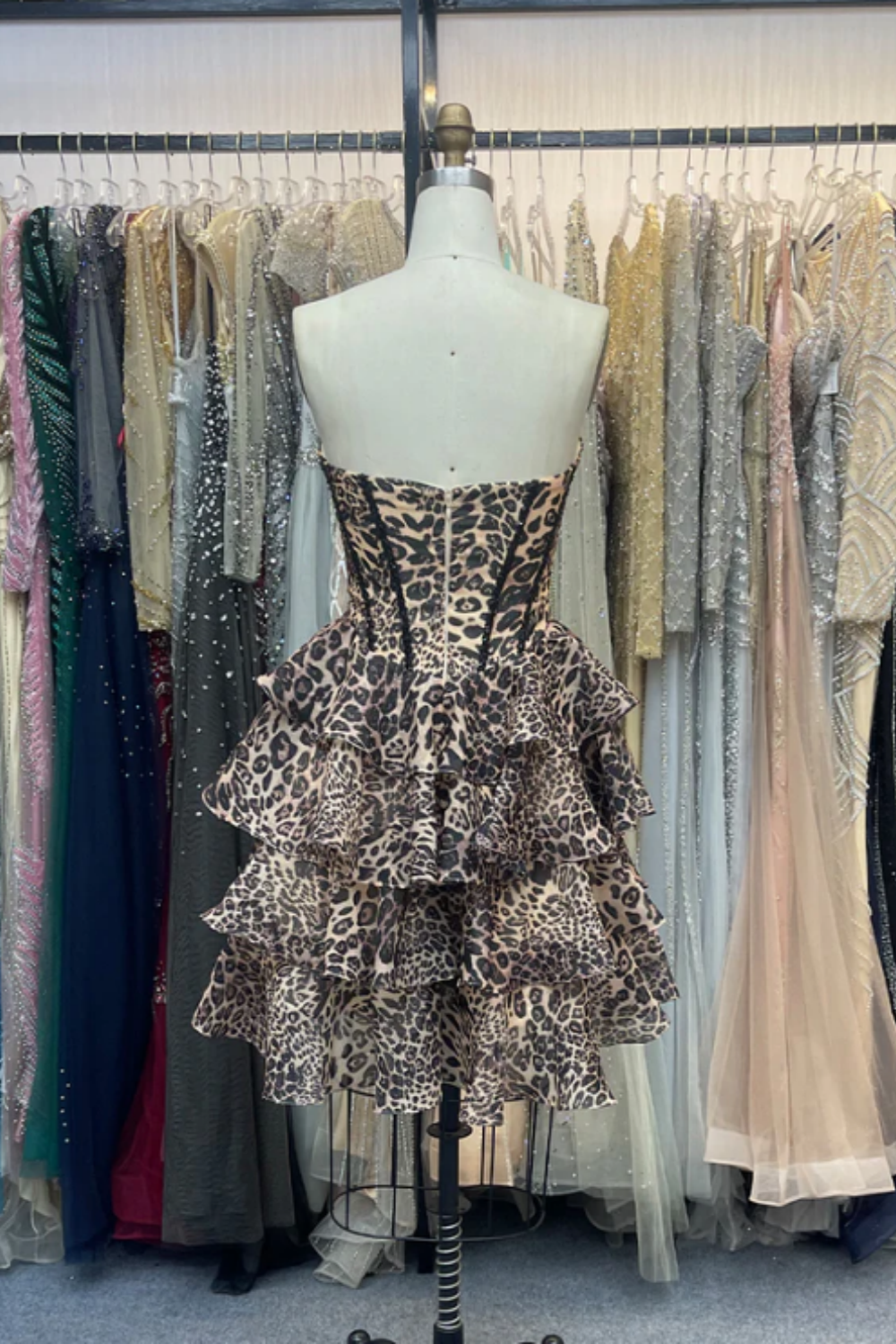 amakanas-_____ Fashionable exquisite beaded leopard print A-line short homecoming dresses tight hoco dresses gh5811