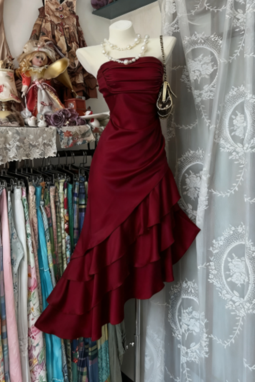 amakanas-Champagne Short Ruffle Satin Homecoming Dress Birthday Dress gh5246