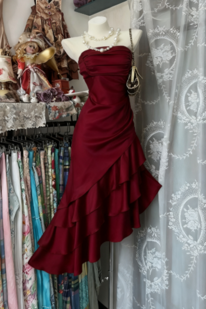 amakanas-Champagne Short Ruffle Satin Homecoming Dress Birthday Dress gh5246