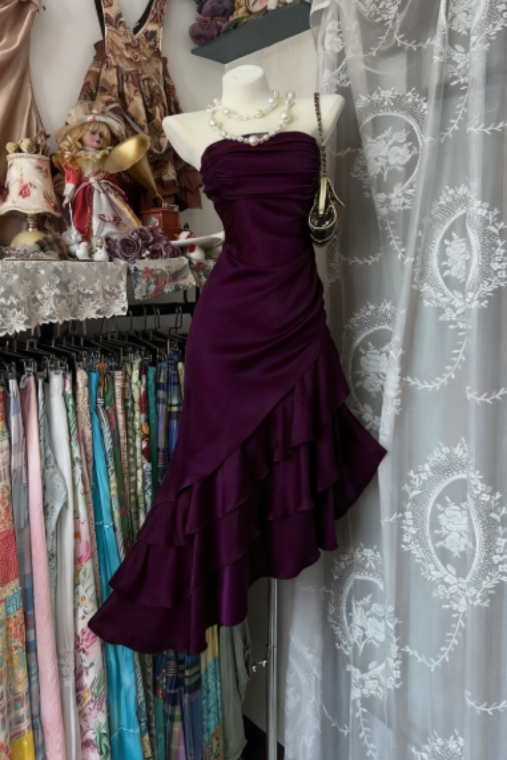 amakanas-Champagne Short Ruffle Satin Homecoming Dress Birthday Dress gh5246