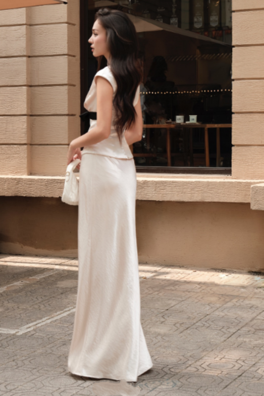 amakanas-Elegant and classic long satin dress in pink gh6187