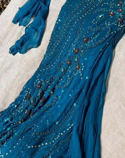 amakanas-Blue delicate beaded chiffon long dress gh6153