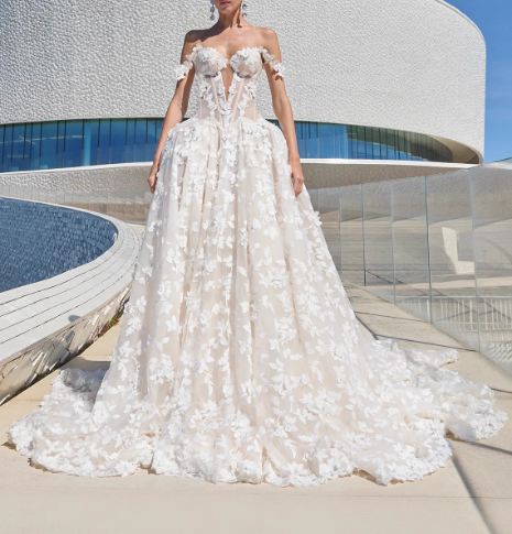 Elegant White Applique Off-the-shoulder A-Line Long Wedding Dress TP5018