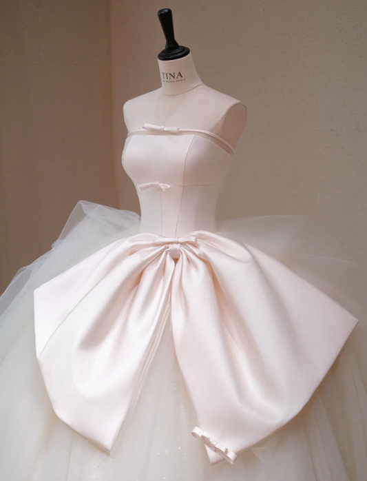 Gorgeous Strapless A-Line Bow Tulle Long Wedding Dress TP5043