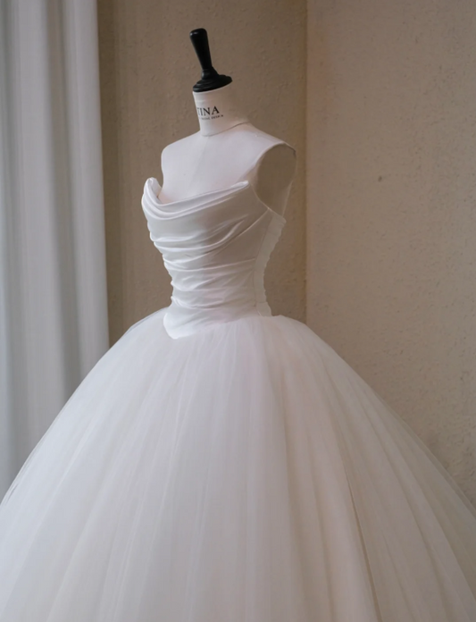 Gorgeous White Tulle A-Line Strapless Long Wedding Dress TP5046