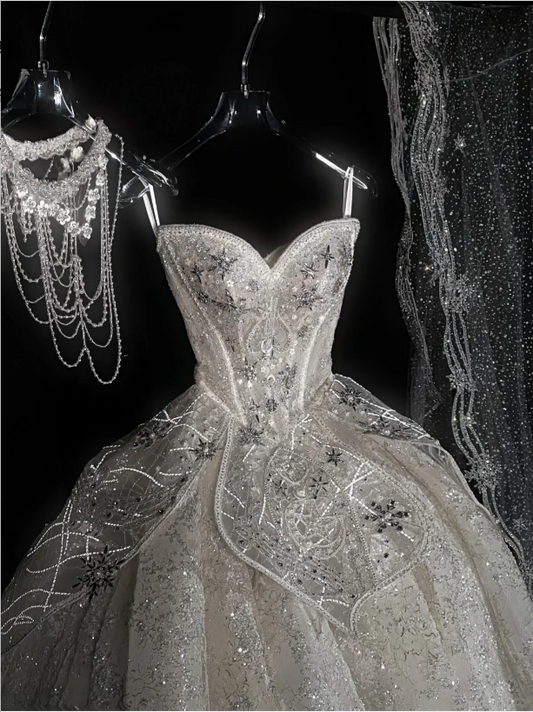 Gorgeous Sparkling Beaded Sweetheart A-Line Sequin Long Wedding Dress TP5048