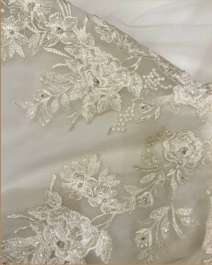 Glamorous Strapless Lace Applique Tulle A-Line Sweetheart Wedding Dress TP5334