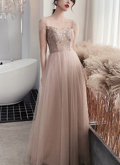 Charming Champagne Long Off Shoulder Prom Dress,Junior Prom Dress gh343