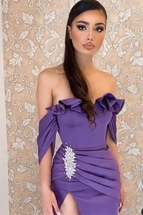 Modern Off-the-Shoulder Purple Prom Dress Split Long gh1959