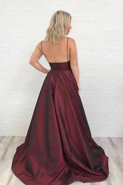 Sherry Charming Satin Prom Dress Burgundy Prom Dress V Neck Prom Dress  gh2014