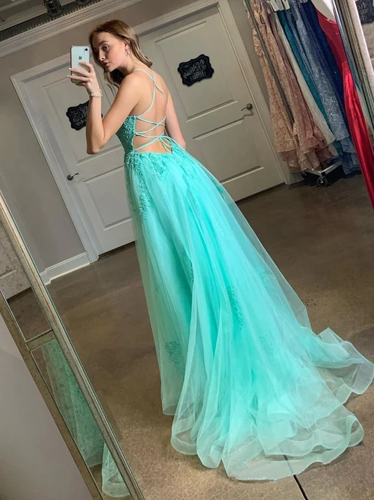 Green Prom Dress with Slit, Prom Dresses, Evening Dress, Dance Dress, Graduation School Party Gown  gh2163