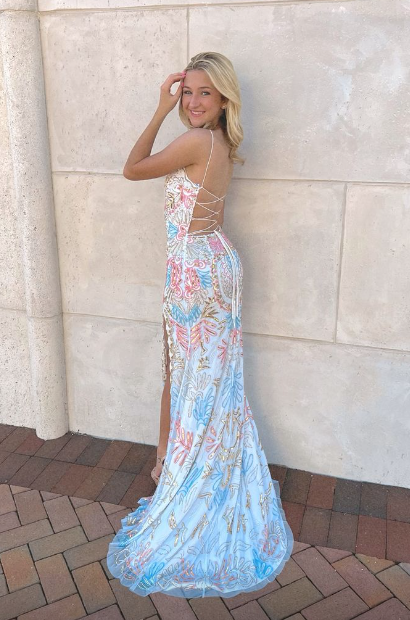 White gorgeous shiny exquisite beaded spaghetti strap sequined backless long chiffon ball gown prom dress evening gown holiday party dress gh2799