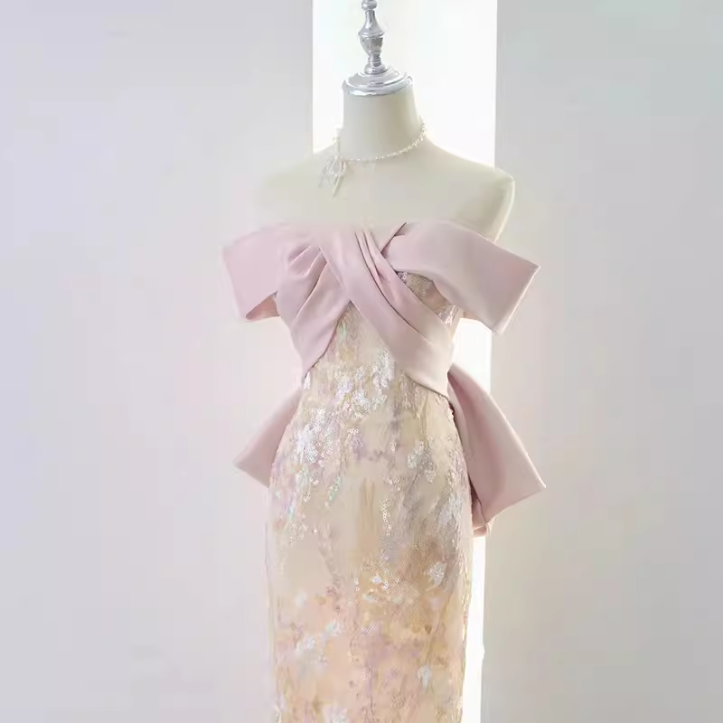 Vintage A line Strapless Party Dresses Pink Prom Dresses P945