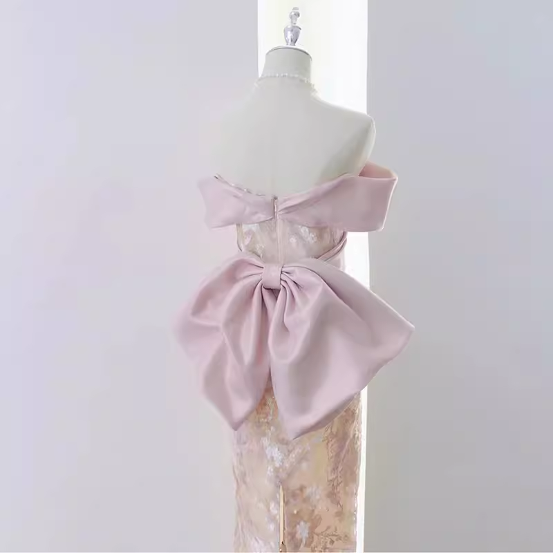 Vintage A line Strapless Party Dresses Pink Prom Dresses P945