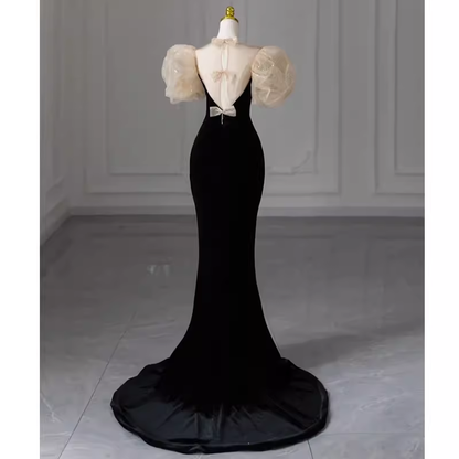 Sexy Mermaid Velvet Party Dresses Black Prom Dresses P1056