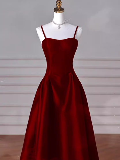 Gorgeous A line Straps Satin Burgundy Prom Dress P1878