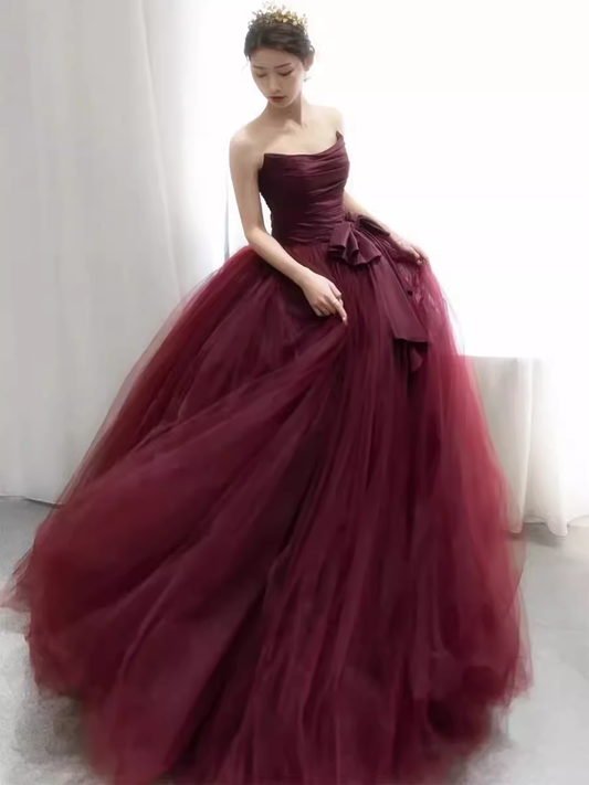 Ball Gown Burgundy Strapless Prom Dresses Evening Dress P2159
