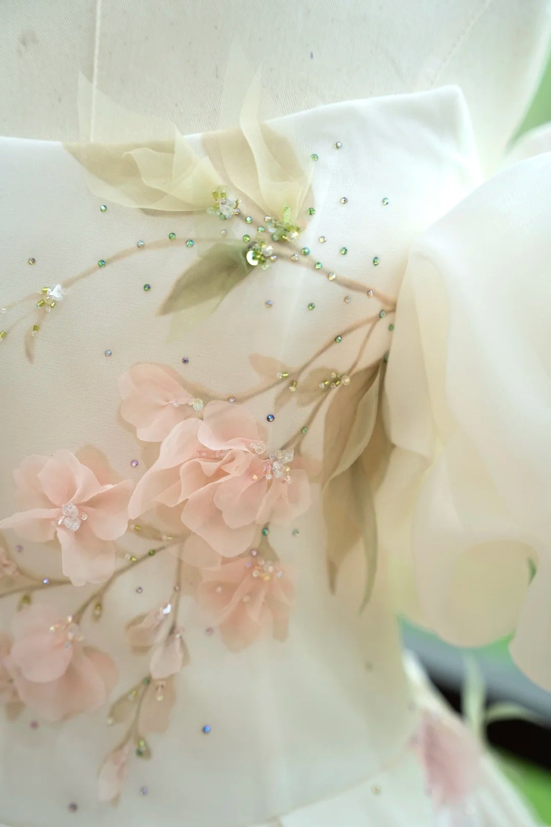 amakanas- Vintage Pink-White 3D Floral Off-Shoulder Swing Forest-Style Evening Gown gh6033