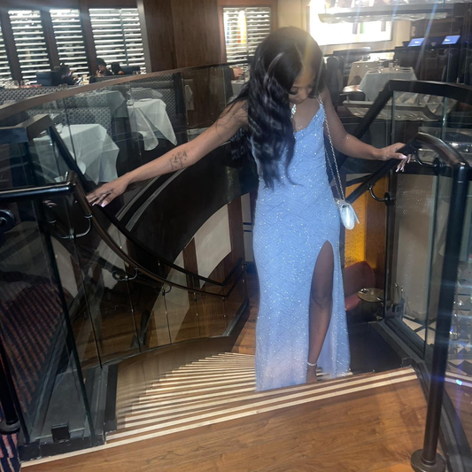 Sparkly Blue Sequins Evening Dress,Long Elegant Party Womens Dresses