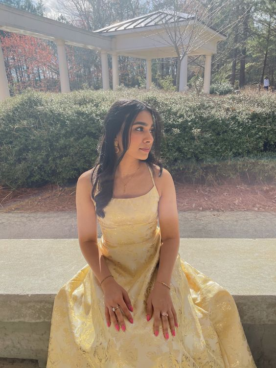 Unique Yellow Satin Prom Dress Evening Dress SH1005