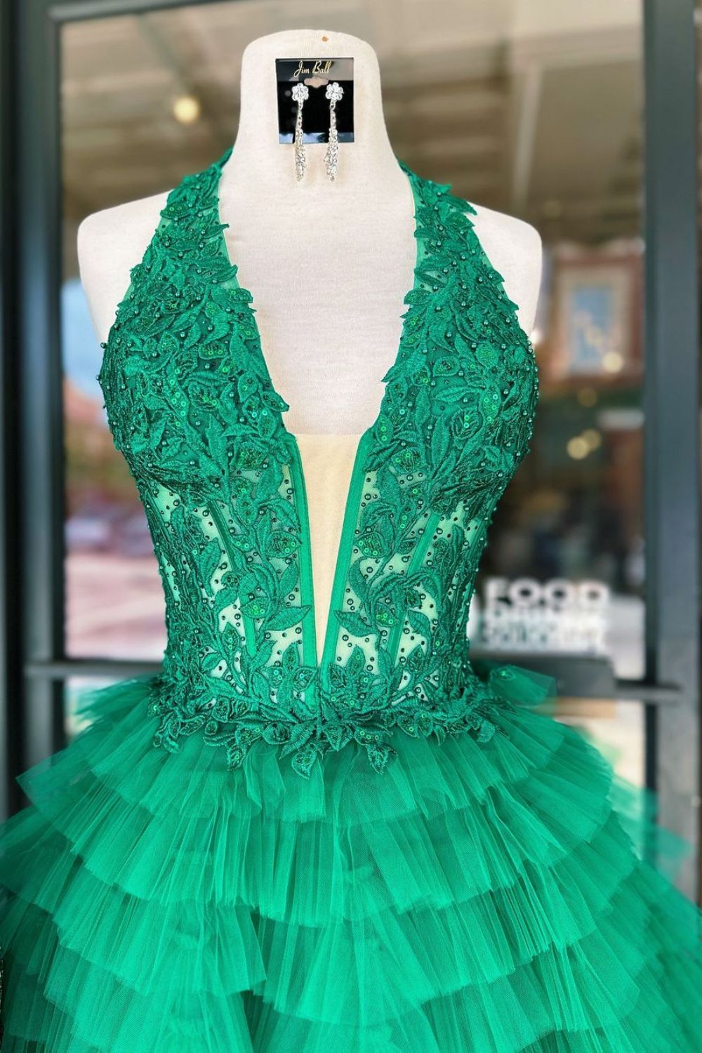 Royal Blue A-Line Halter Neck Short Tulle Homecoming Dress with Appliques Details