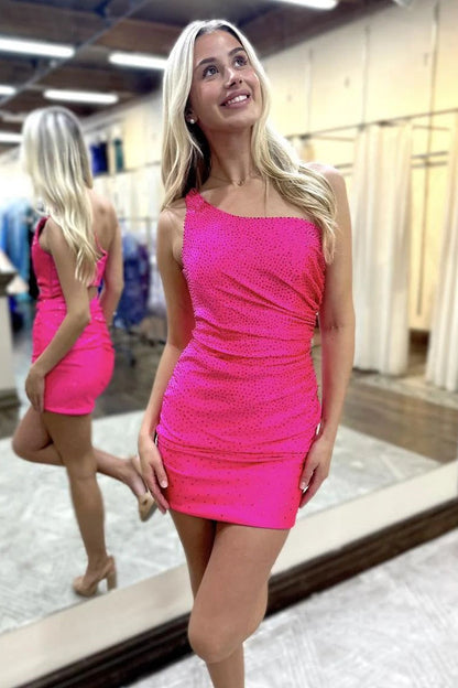 Royal Blue One Shoulder Beaded Homecoming Dress with Short Tight Fit