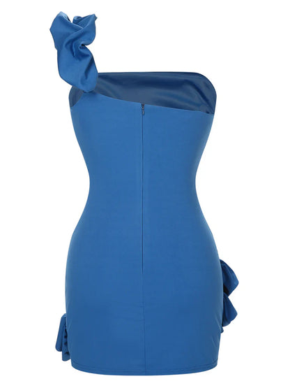 Blue/Black/White Floral Fashion Short Satin Homecoming Dress Birthday Party Dress gh4852