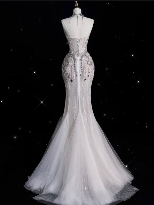 Vintage Sparkling Beaded Mermaid Design Strapless Princess Wedding Dress TP4101