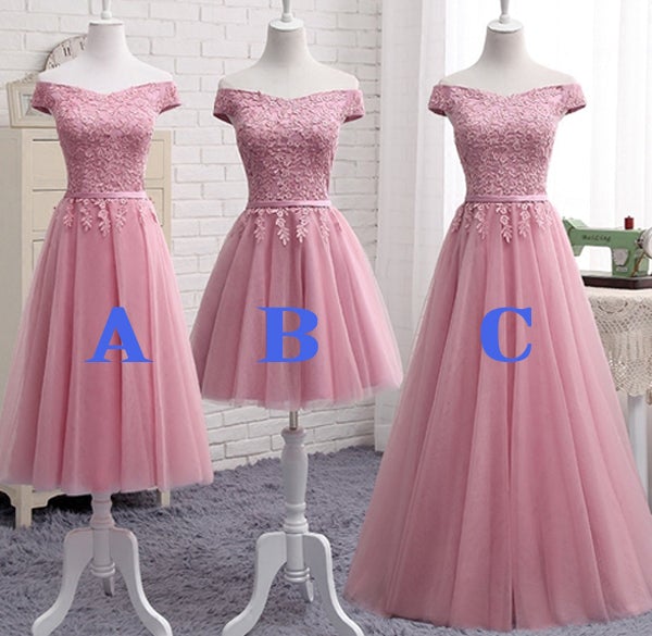 Pink A Line Lace Off Shoulder Prom Dress,Sexy Formal Dress
