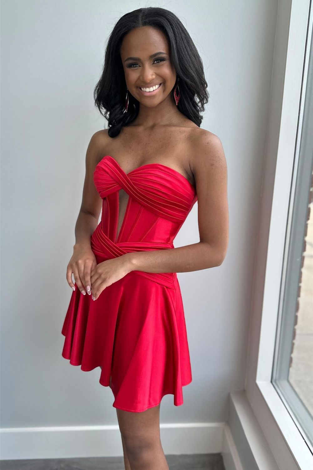 Simple A Line Satin Homecoming Dress with Sweetheart Neckline and Zipper Back