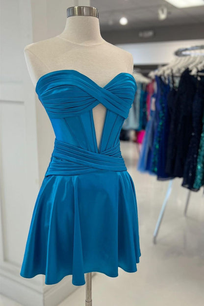 Simple A Line Satin Homecoming Dress with Sweetheart Neckline and Zipper Back
