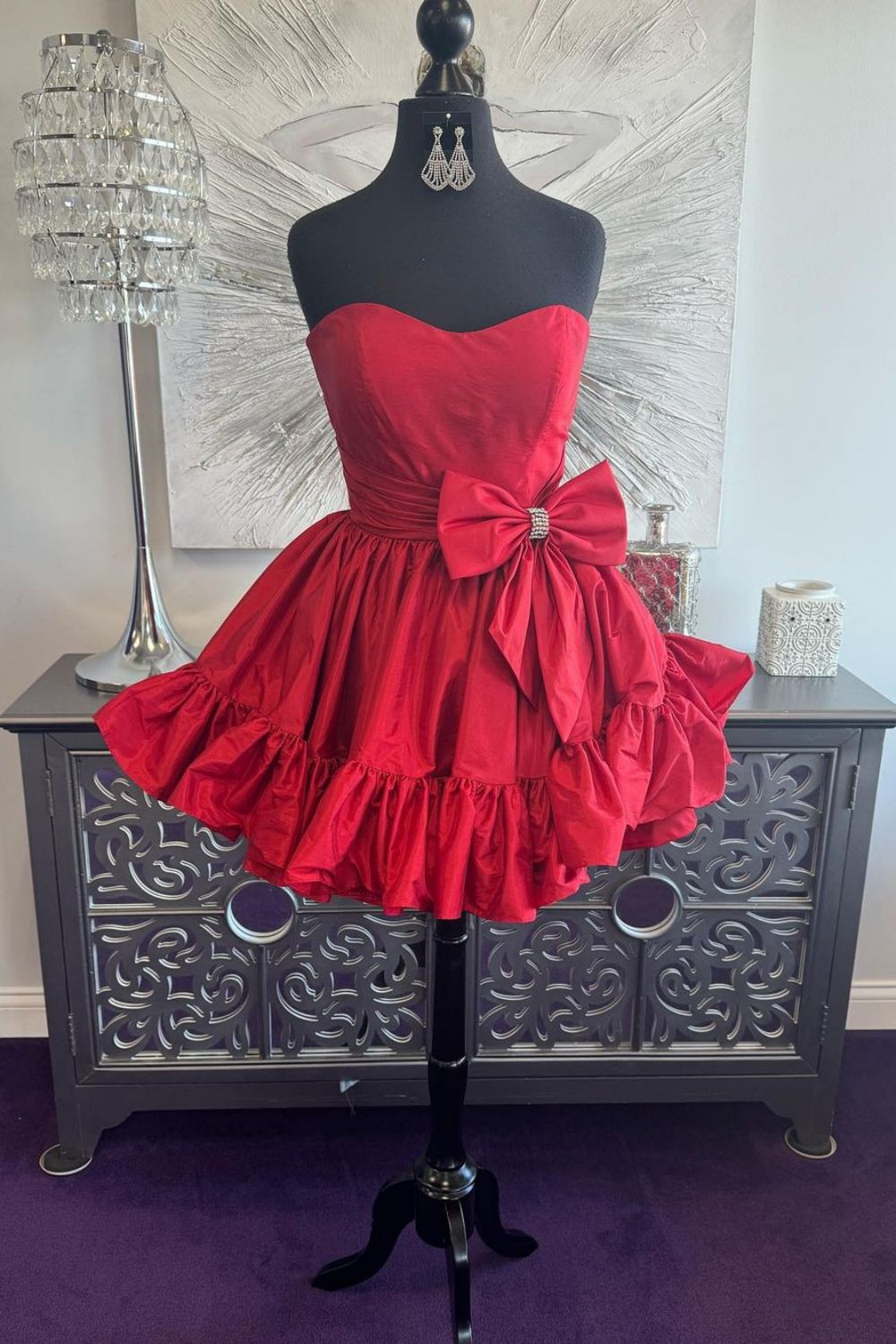 Simple Pink A-Line Strapless Homecoming Dress with Satin Fabric and Bowknot Detail