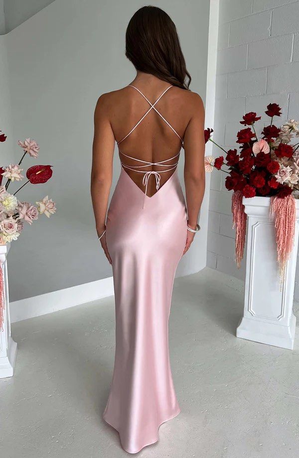 Spaghetti Straps Mermaid Light Pink Prom Dress Floor Length Dress, AST911