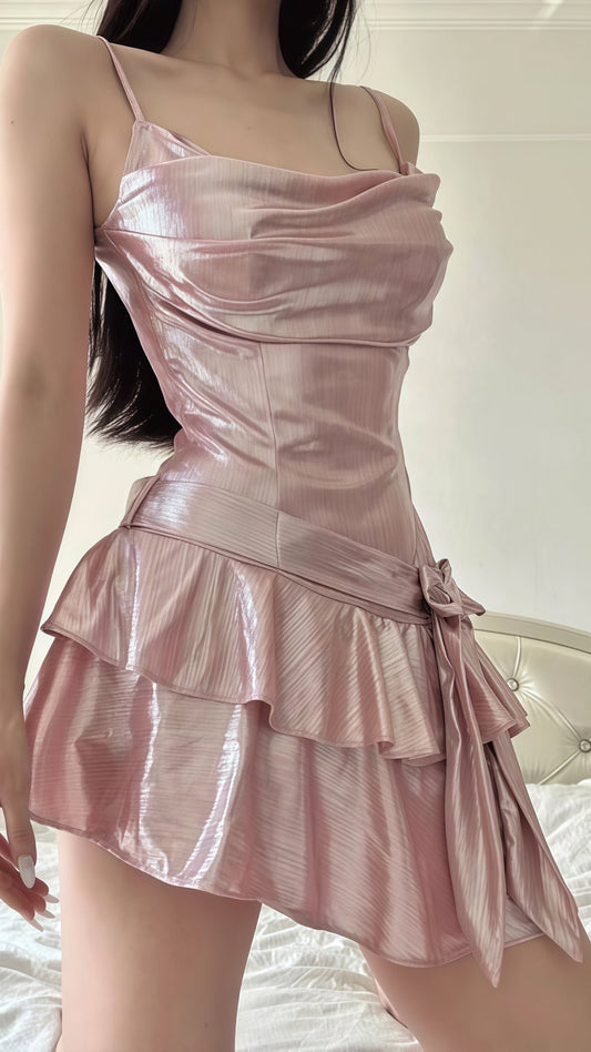 Spaghetti Straps Pink Homecoming Dress Ruffle Mini Party Dresses,AST1825