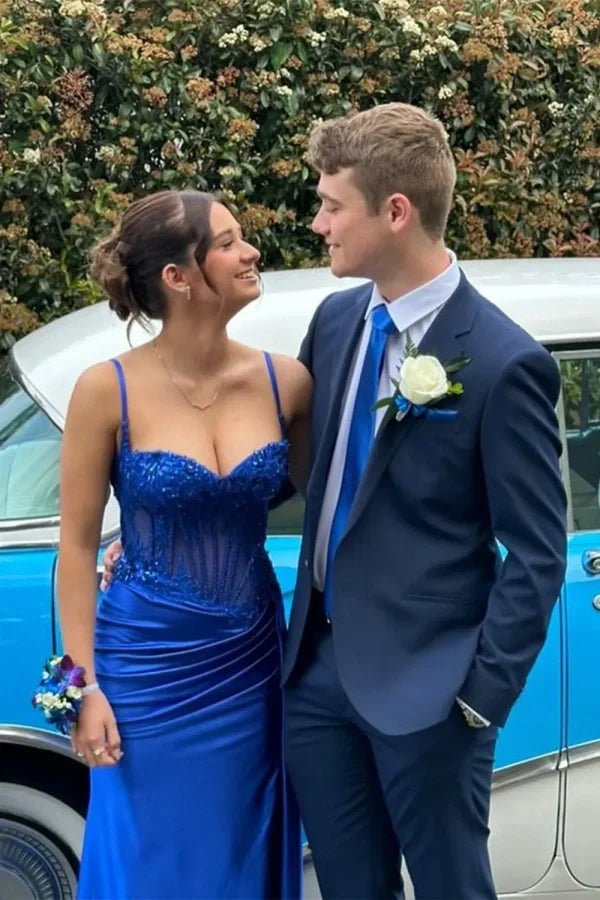 Spaghetti Mermaid Pleated Long Prom Dress Corset Party Dress Wp461