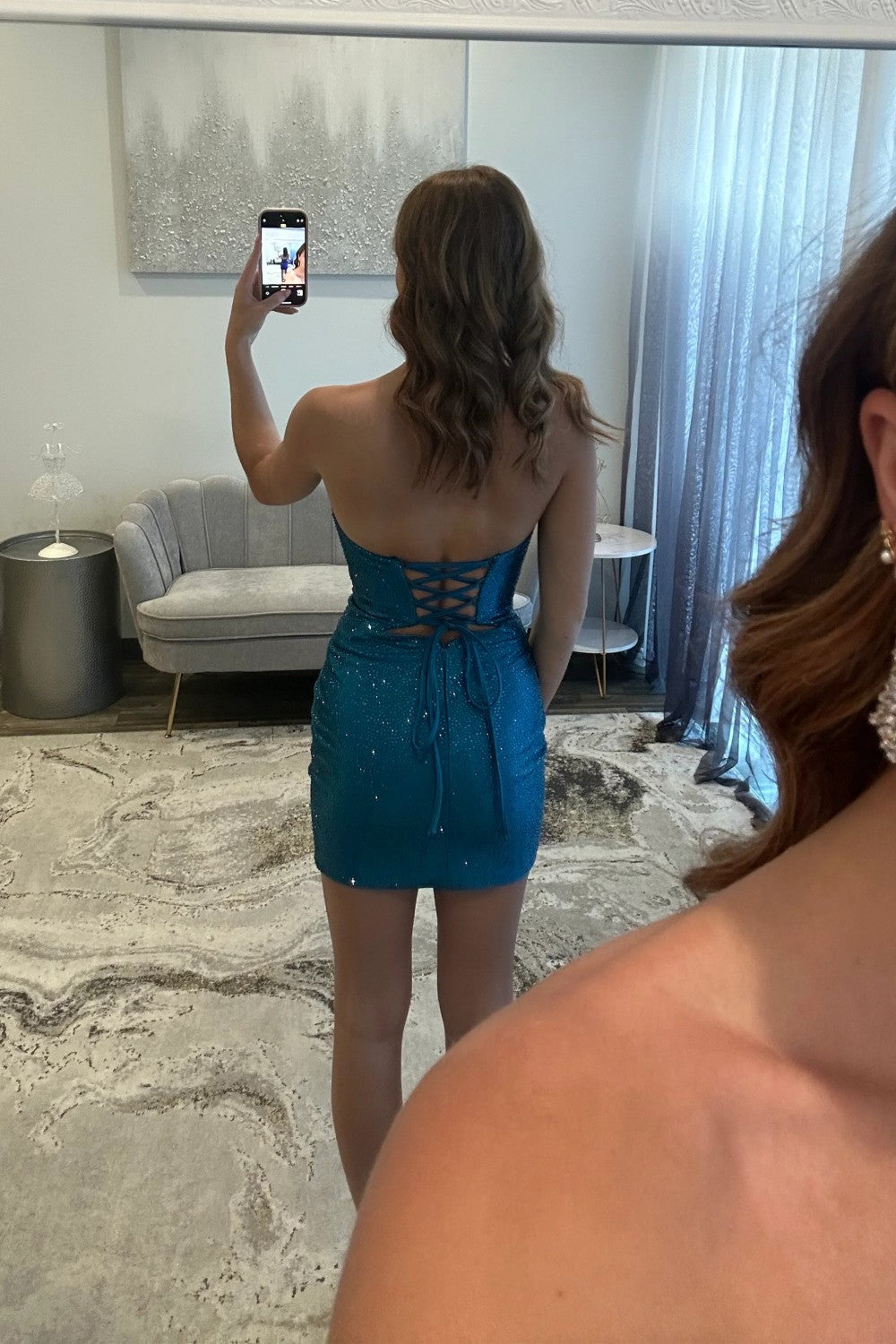 Sparkle Short Tight Homecoming Dress with Cutout Details and Strapless Design